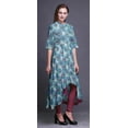 thumbnail image 3 of Bimba Robe Anarkali Imprimée à Plumes de Paon Bleues pour Femmes, Col Mandarin, Kurtis Indiennes pour Femmes, Tenue de Fête - Moyen, 3 of 5