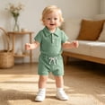 thumbnail image 2 of WERYOUNG Boys Summer Outfits Short Sleeve Ribbed Romper Bodysuit With Shorts Two Piece Gentleman Sets Holiday Vacation Comfortable Clothing Sets 6-12 Months, 2 of 5