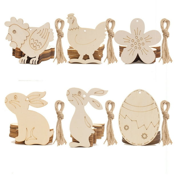 Xihbxyly Colgante de Conejito de Pascua, Decoración de Madera para Hacer Tú Mismo, Juego de 10 Piezas, Decoración Festiva para El Hogar, Exhibición de Mesa de Pascua, Celebración Familiar, Tamaño 6 X