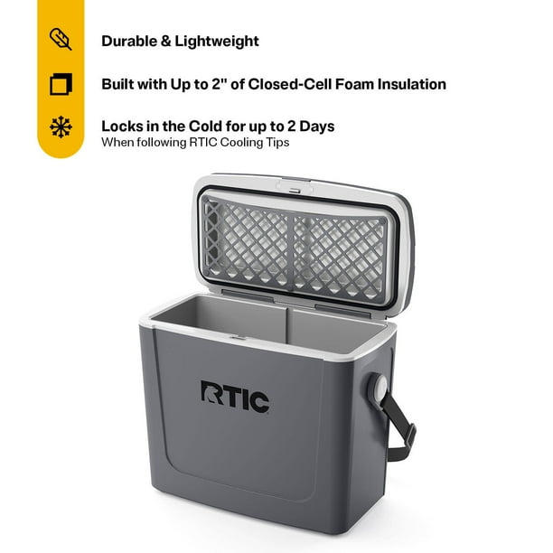 RTIC, Hard-Sided Ice Chest Cooler, 16 QT, Fits 20 Cans Grey