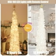 thumbnail image 3 of ZJQYDS 6 FT Pop Up Christmas Tree with 100 LED Lights & Remote, White Christmas Tinsel Tree, Collapsible Artificial Pencil Tree for Home Office Party Decor, USB Powered Timer Lights, Easy Assembly, 3 of 9