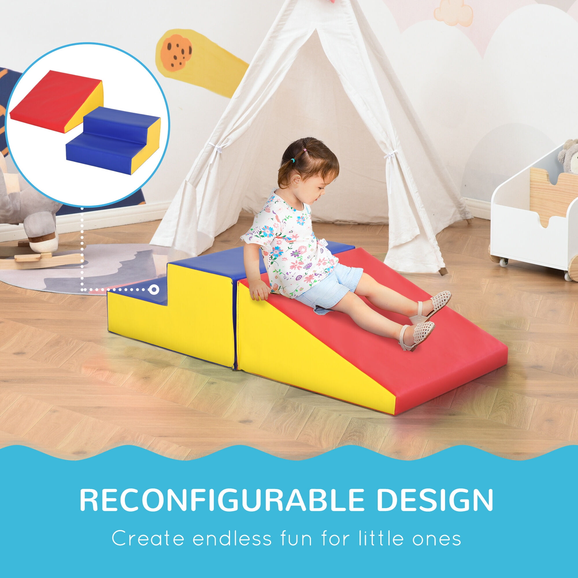Soft Play Mat Soozier 2 Piece Climb and Crawl Activity Play Set Soft Secure Foam Playset for Toddler Preschooler Indoor Play Equipment Baby Learning Toys Multicolor,Baby Play Mat