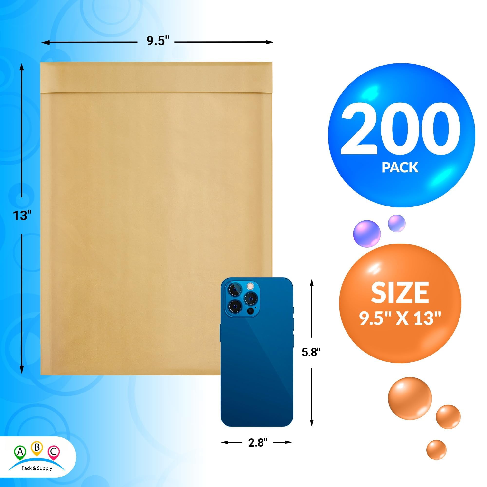 Brown Kraft Bubble Mailer Envelopes, 9.5 x 13 Inches. 200 Pack Mail Padded Envelopes Self Seal. Kraft Bubble Mailers. Tear-Resistant Mailing Envelope Padded. Sturdy Paper Mailer