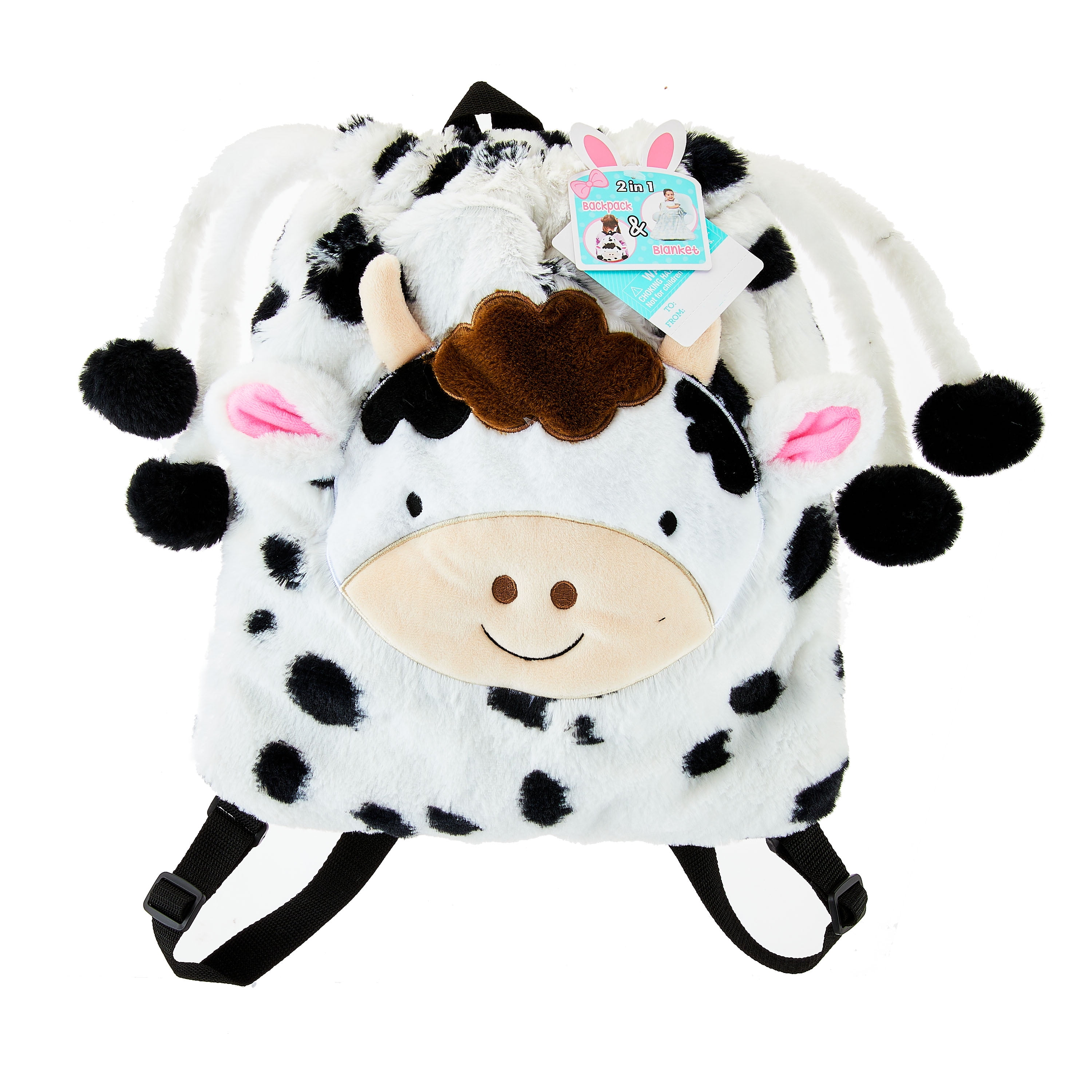 Way To Celebrate Easter 13.5" Large Plush Cow Backpack with Plush Blanket