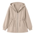 thumbnail image 6 of Mifsaly Oversized Zip Up Hoodie Women Cinched Waist Hooded Sweatshirt Lightweight Casual Long Sleeve Athletic Jacket with Drawstring and Pockets Khaki,L, 6 of 7