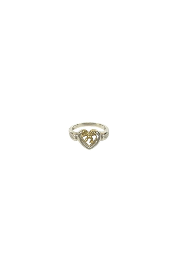 Pre-Owned TIFFANY&Co. Tiffany Heart Ribbon Combination Ring, Sterling Silver 925 & 18K Gold,...