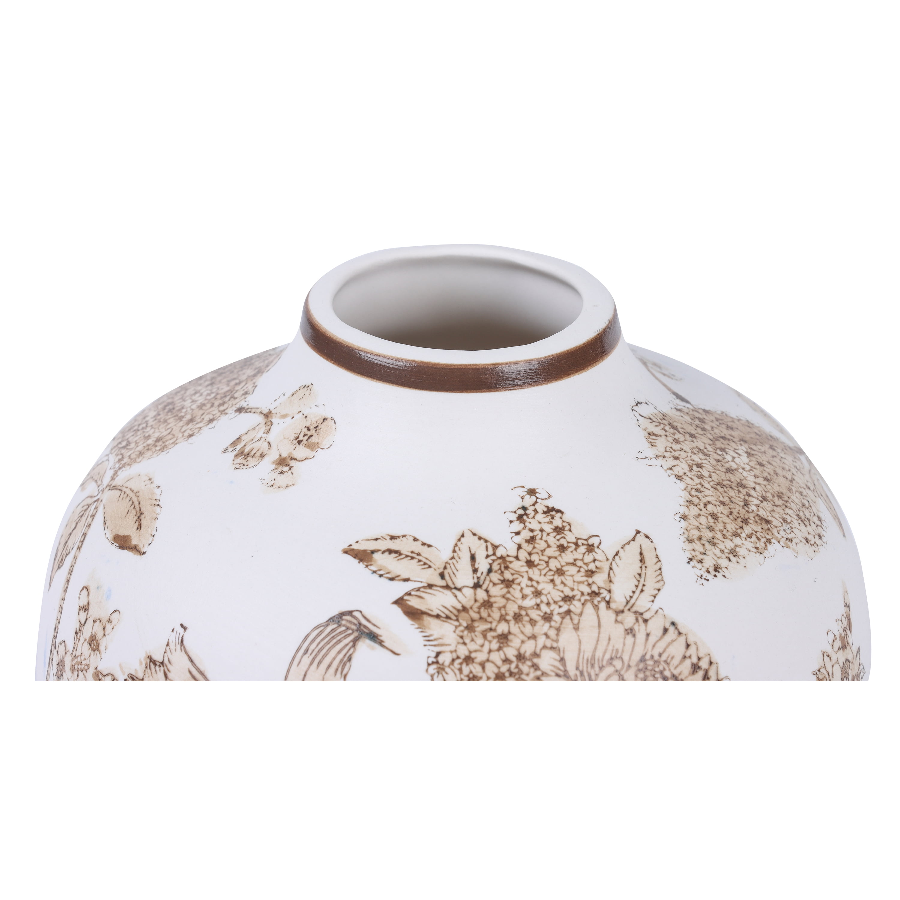 Home Decor Collection Sterling & Noble Home White Ceramic Brown Floral Painted Tabletop Vase