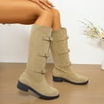 thumbnail image 4 of Miluxas Women's Slouchy Knee High Boots Comfortable Wide Calf Platform Flat Tall Boot Stylish Round Toe Fall Winter Casual Boots for Women Khaki 9.5(43), 4 of 9