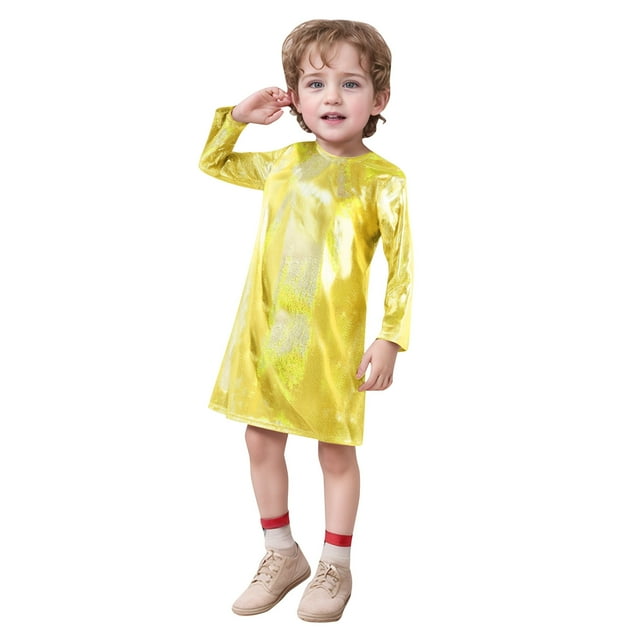 SXcggal One Robe à Paillettes Fines pour Enfants Manches Longues Col Rond Robe Droite Respirante Mignonne Décontractée Robe Fille