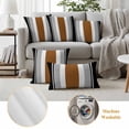 thumbnail image 3 of Modern Brown Black Outdoor Pillow Covers, Waterproof Decorative Throw Pillowcases Set of 2, Boho Contemporary Geometric Striped Couch Cushion Cases with Zipper for Outside Patio Garden Sofa 20"x12", 3 of 9
