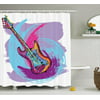 Music Decor  Illustration Of Electric Guitar Artistic Painterly Modern Trendy Musical Festive, Bathroom Accessories, 69W X 84L Inches Extra Long, By Ambesonne
