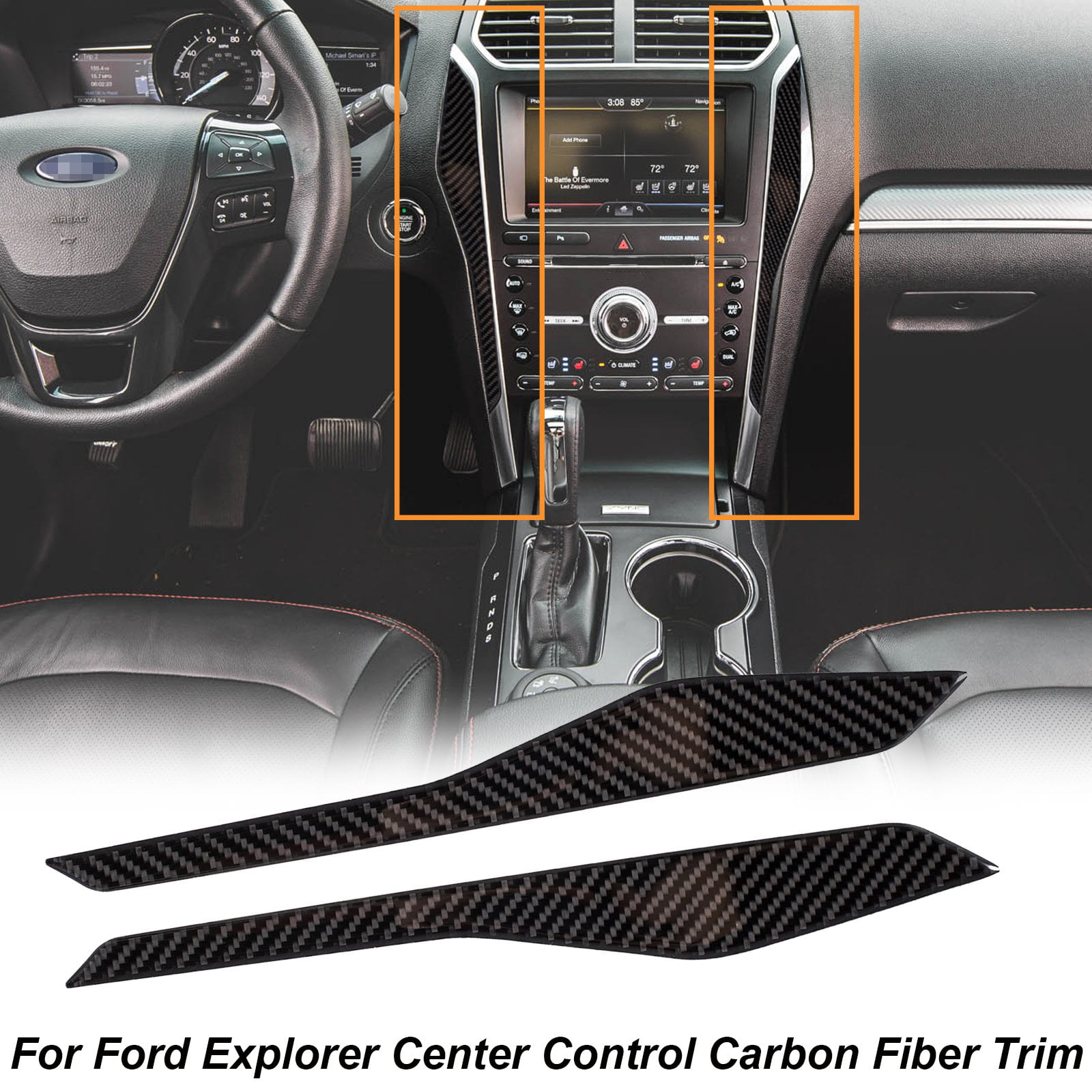 SUNJIKA Compatible with 1PCS Carbon Fiber Center Console GPS Navigation Panel Cover Trim Sticker for Ford Explorer 2013 2014 2015 2016 2017 2018 Red 