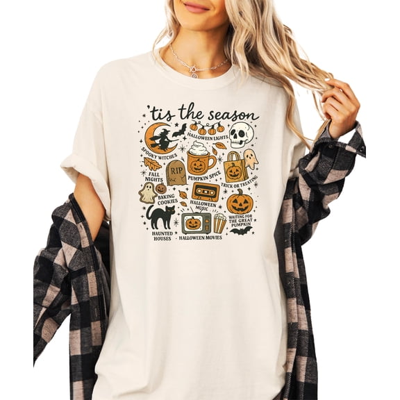 Tis The Season Halloween Shirt for Women & Teens Tremdy Fall Things Tee Ivory Shirt Adult X-Large