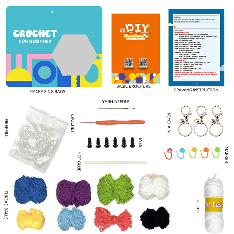  Beginner Crochet Kit, Crochet Kits for Kids and Adults, 3PCS  Crochet Animal Kit for Beginners Include Videos Tutorials, Yarn, Eyes,  Stuffing, Crochet Hook - Boys and Girls Birthdays Gift
