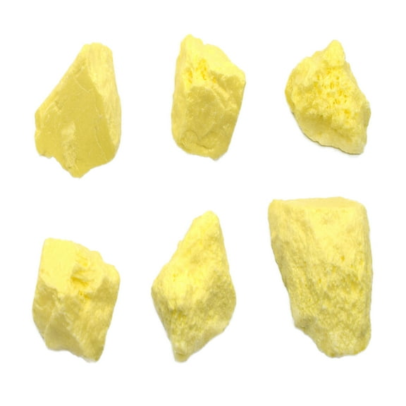 6PK Raw Sulfur, Mineral Specimens - Approx. 1" - Geologist Selected & Hand Processed - Great for Science Classrooms - Class Pack - Eisco Labs