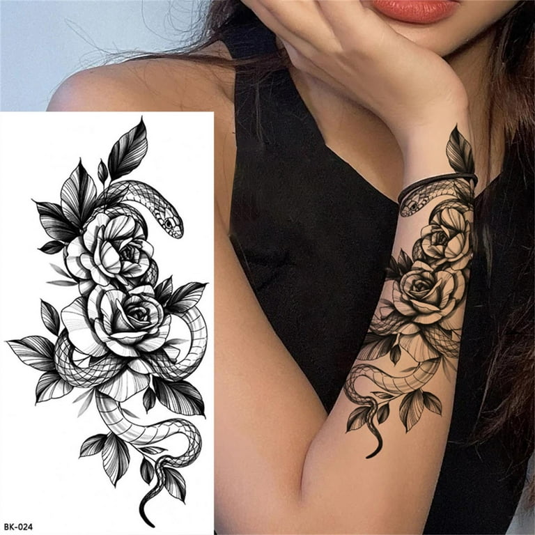 QISIWOLE 3D Flowers Temporary Tattoos for Women, Fake Tattoos Body Art Arm  Sketch Tattoo Stickers for Women and Girls" Deals - Walmart.com