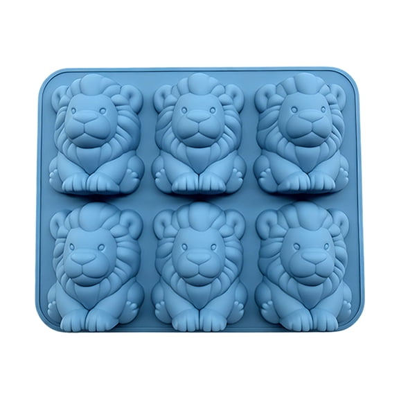 6-Cavity 3D Lion Silicone Ice Cube Tray, Reusable Food Grade Mold for Drinks Chocolate Jelly 1PC