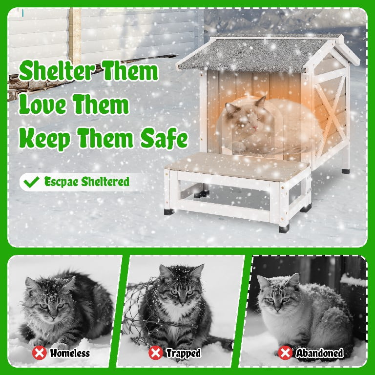 PETSCOSSET Insulated Outdoor Cat House Weatherproof Feral Cat Shelter with Raised Base