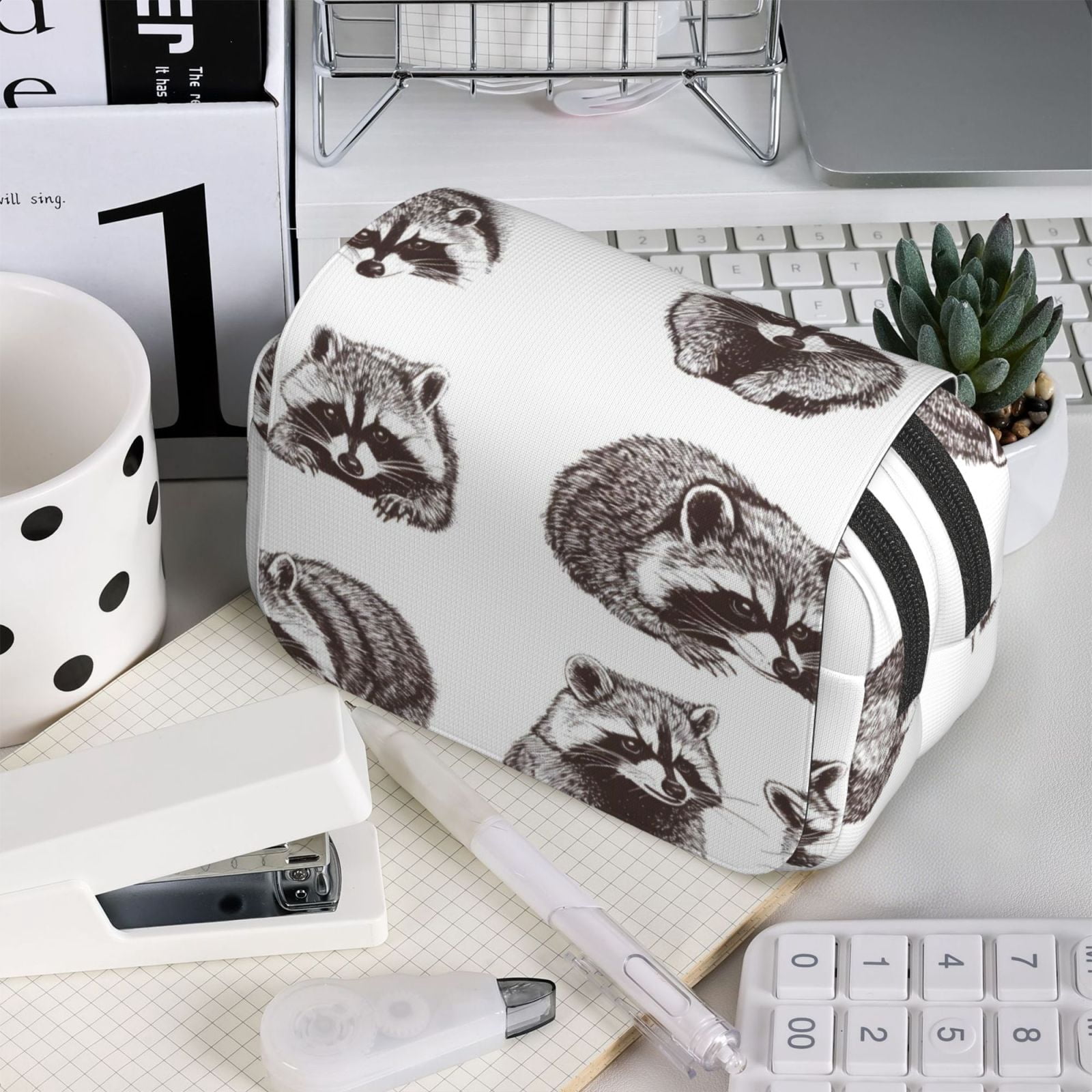 Large-Capacity Flip-Top Double-Layer Pencil Case, Multi-Functional Pocket Pen Case, Durable Stationery Organizer Cute Gray Raccoon
