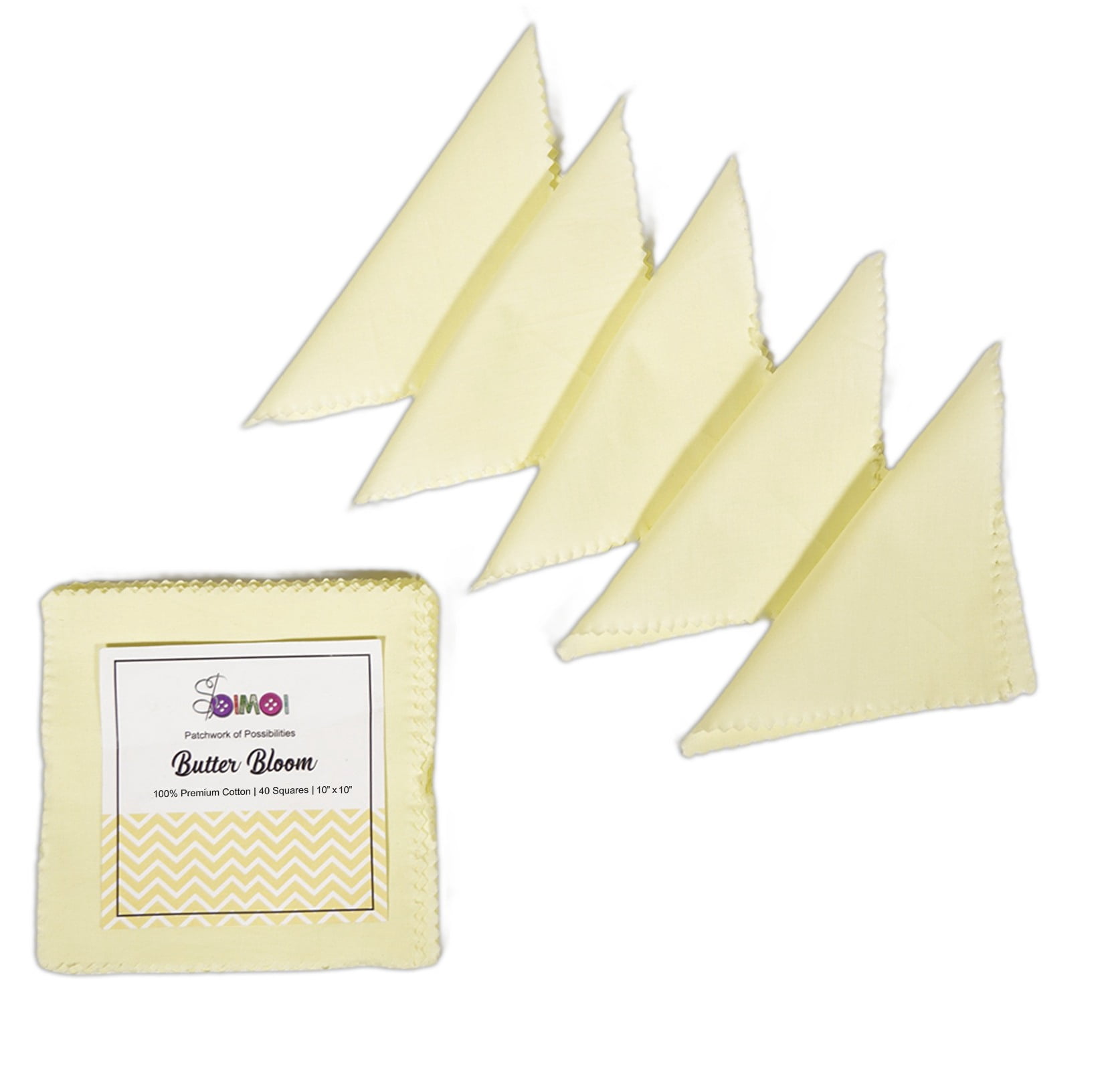 Soimoi 40 Pcs Solid Cotton Fabric Squares Bundles Charm Packs for Quilting, Fat Quarter Layer Cakes, Fabric Scraps for Crafts,Precuts Quilt Squares 10 X 10 inches, DIY Fabric Bundle - Butter Bloom