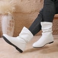 thumbnail image 3 of Rokment Slouchy Wide Mid Calf Boots for Women with Low Heels Vintage Fashion Casual Leather Round Toe Slip on Short Dress Booties White Size 6, 3 of 7