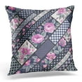 thumbnail image 1 of BOSDECO Motif Patchwork Floral à Carreaux Noirs avec Roses Fleur Colorée Taie d'Oreiller Housse de Coussin Étui de Coussin 18x18 Pouces, 1 of 1