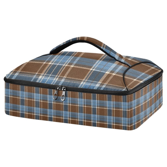 Iauyy Casserole Carrier for Hot Food Insulated Casserole Travel Carry Bag with Lid Food Warmer Bag for Party/Picnic,Blue-brown