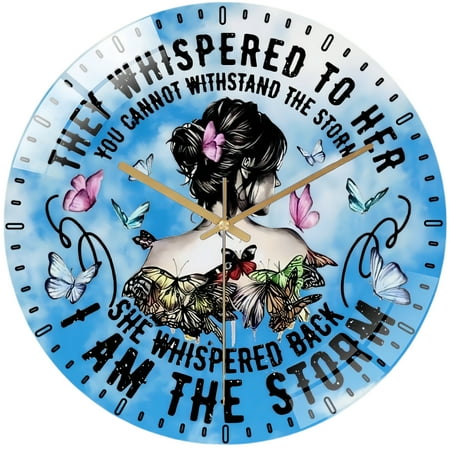 Decorative Clocks: I Am The Storm Wreath Glass Wall Clock ,home Decor Butterfly Wall Clock for Homes, Bars, Offices, Man Caves, Garages, And Living Rooms. Also Makes A Great Gift. Style 12×12inch(30×