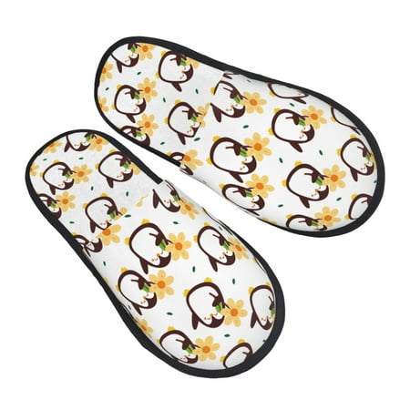 

Ocsxa Mens Womens Cozy Memory Foam Scuff Slippers Slip On Warm House Shoes Indoor/Outdoor Penguin With Flowers Designs-Medium