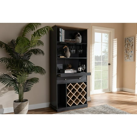 - Baxton Studio Mattia Modern and Contemporary Dark Gray and Oak Finished Wood Wine Cabinet