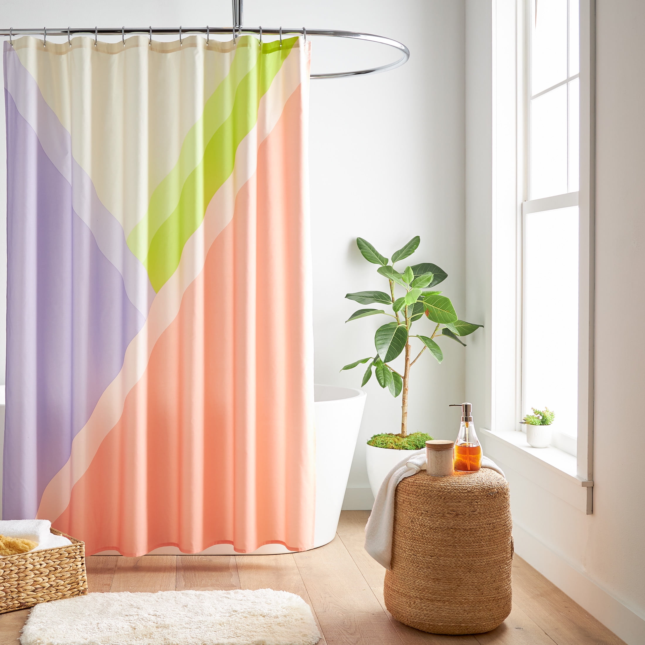 Colorblock Leia Polyester Shower Curtain, Multi, Mainstays, 72' x 72'