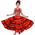 thumbnail image 1 of Falda flamenca española para niñas, disfraz de bailarina del vientre gitana, rojo, 360 grados, 140-150CM, 1 of 5