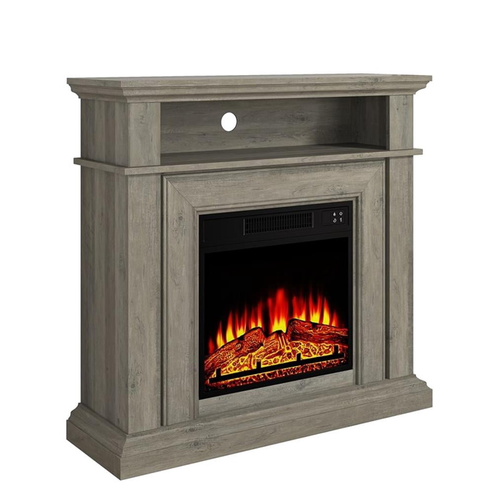 Maklaine Wood Brown Electric Fireplace Rectangular LED Flame 36" Unassembled