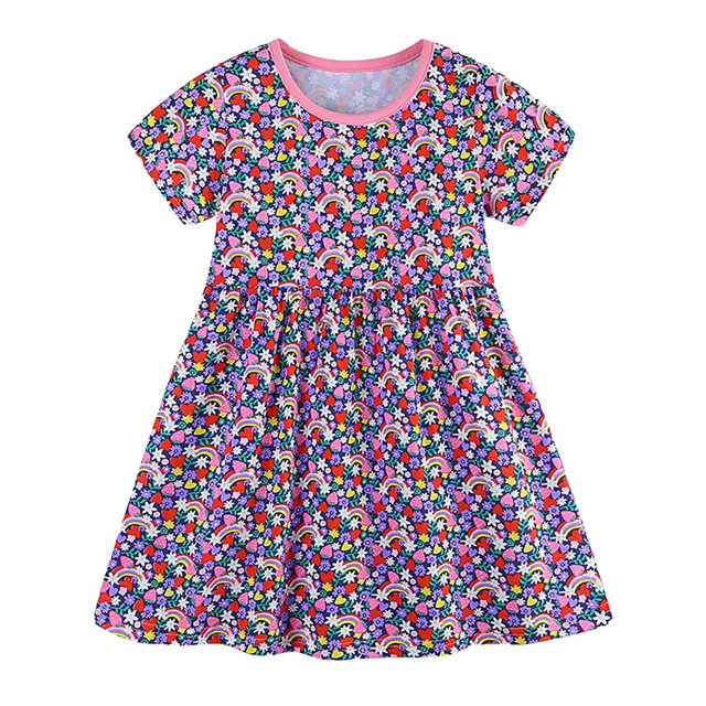WEAIXIMIUNG Robes Longues pour Adolescentes Vacances Robe à Manches Courtes Imprimés Robes de Danse Vêtements 4-5 Ans