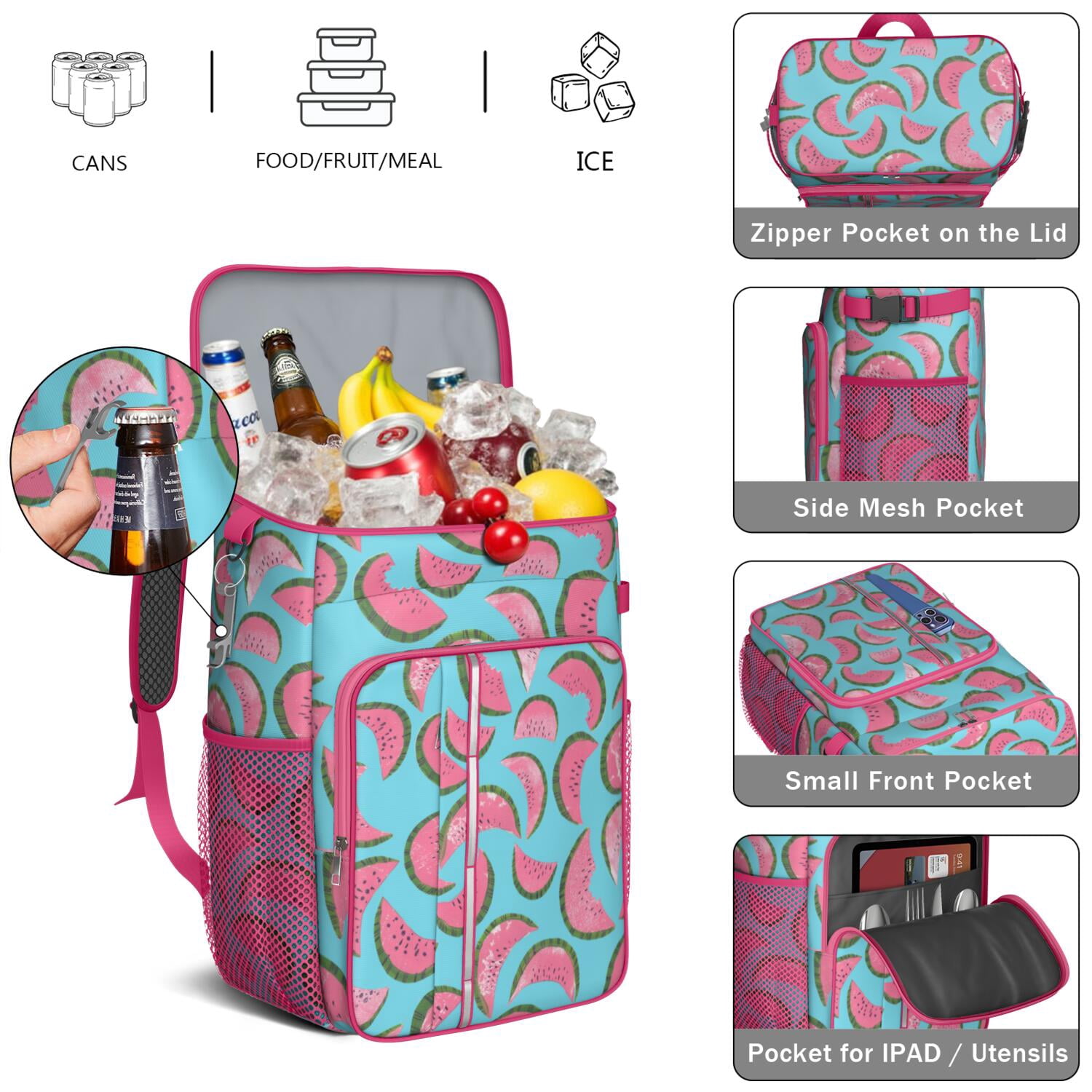 Tropical Watermelon Soft Cooler Bag - 20L Insulated Backpack for Picnic, Hiking & Road Trips - Leakproof Design, Long-Lasting Cold Retention, Geometric Print