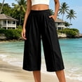thumbnail image 5 of Women's Loose Cropped Pants Baeitkot Women's Solid Color Loose Casual Elastic Waist Pleated Cropped Pants with Pockets Black L, 5 of 7