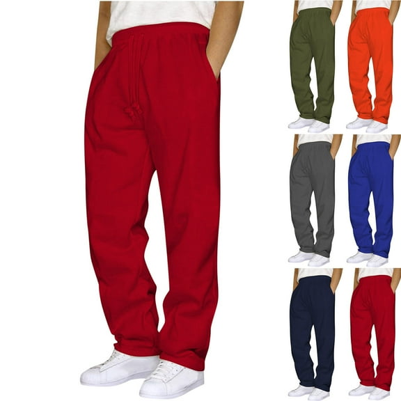 Lovzfmll Men's Work Pants Athletic Casual Trousers with Drawstring Waist & Pockets, Straight-Leg Full Length Utility Pants, Comfort Active Fit Fall Clothes