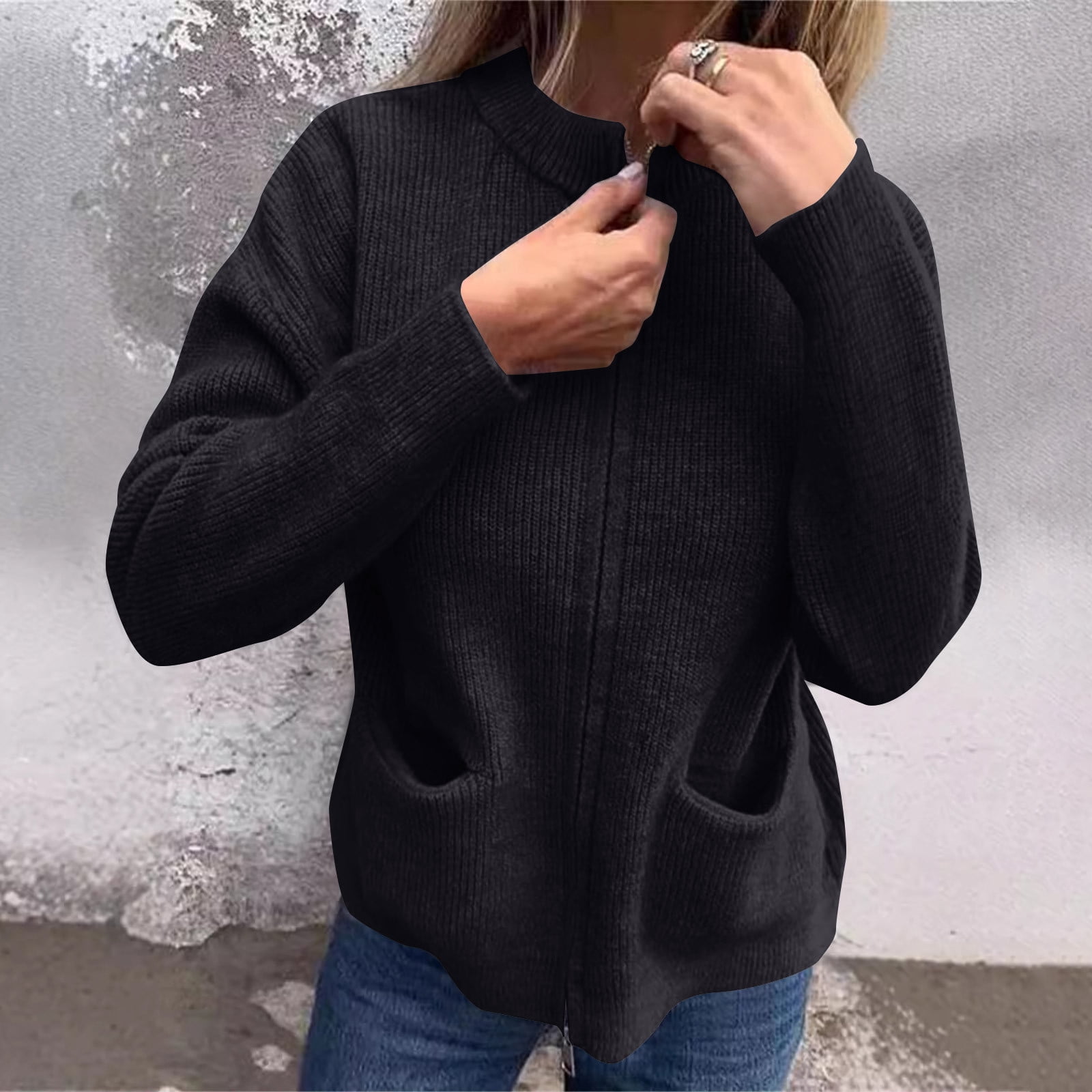 Cardigan Sweaters for Women Plus Size Solid Color Button Knit Stripe Jacket with Pocket Zipper Long Sleeved Cardigan S-5XL - image 5