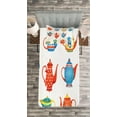 thumbnail image 3 of Ambesonne Tea Party Quilted Bedspread Set 2 Pcs, Teapots Design, Twin Size, Blue Vermilion Yellow, 3 of 3