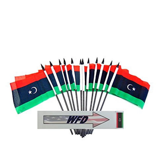 Pack of 12 4"x6" Libya Polyester Miniature Desk & Little Table Flags, 1 Dozen 4"x 6" Libyan Small Mini Hand Waving Stick Flags