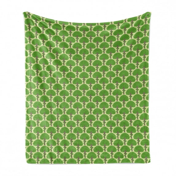Forest Soft Flannel Fleece Blanket, Woodland Trees Willow Leaves on Stripes Retro Nature Life Growth Season Design, Cozy Plush for Indoor and Outdoor Use, 50" x 60", Green and Taupe, by Ambesonne