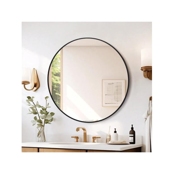 20/24/30/32-pulgada 5mm extra thick round mirror con matte negra aluminum alloy frame. high-definition mirror ideal para para nursery, sala de estar, y vanity