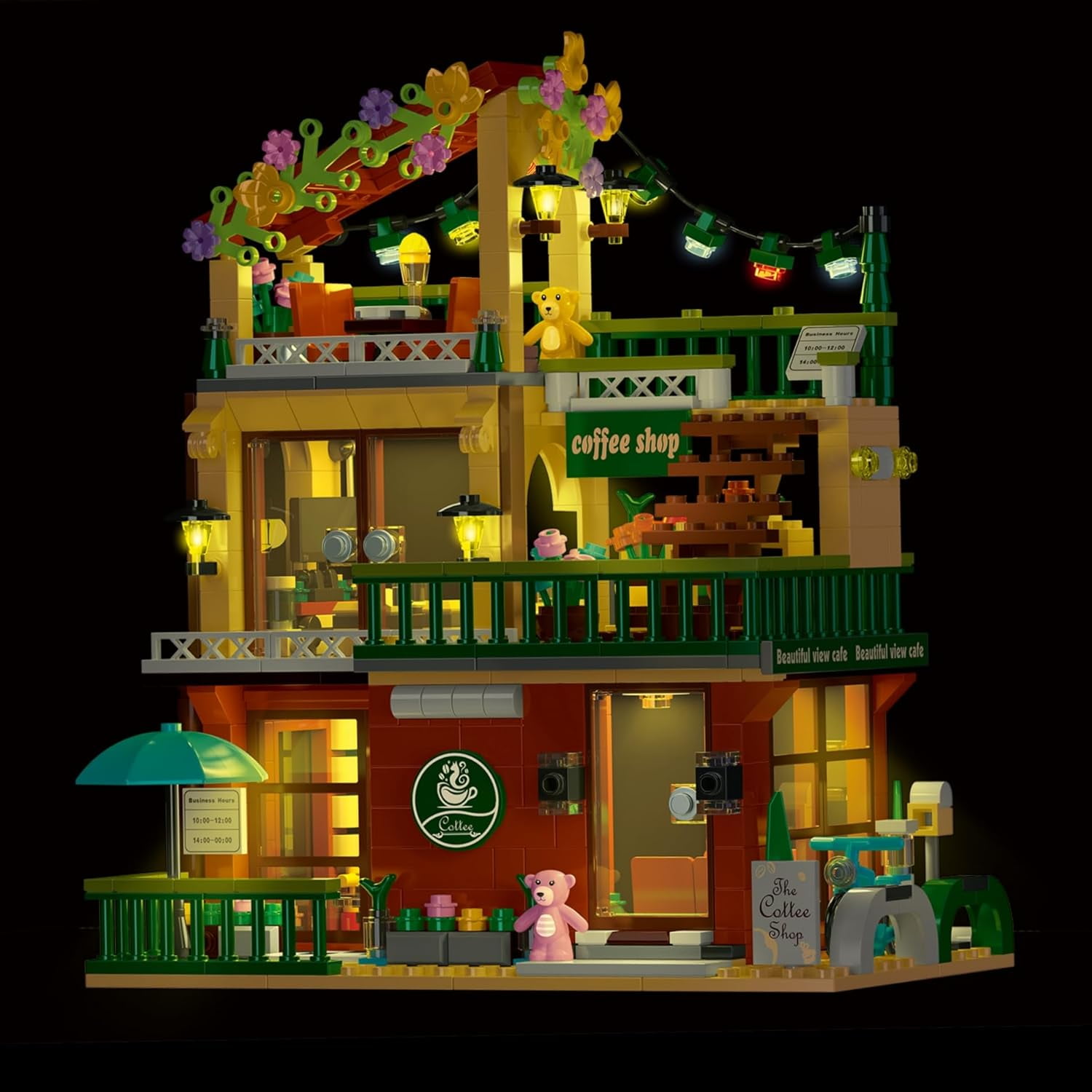 Remocguys 3 In 1 Coffee Shop Building Set with LED Compatible with Lego House Street View 875 Pcs