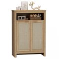 thumbnail image 2 of ModFusion Natural Wood Color Shoe Cabinet with Woven Rattan Doors, Adjustable Shelves & Magnetic Closure, 2 of 9