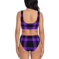 thumbnail image 3 of Kdxio Purple Buffalo Plaid Print Women's 2 Piece High Waisted Wrap Spaghetti Strap Summer Swimsuit Bikini Set-, 3 of 7