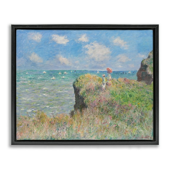 Stupell Industries Classic Monet Cliff Walk Landscape & Nature Painting Black Floater Framed Canvas Art Print Wall Art, 21 x 17