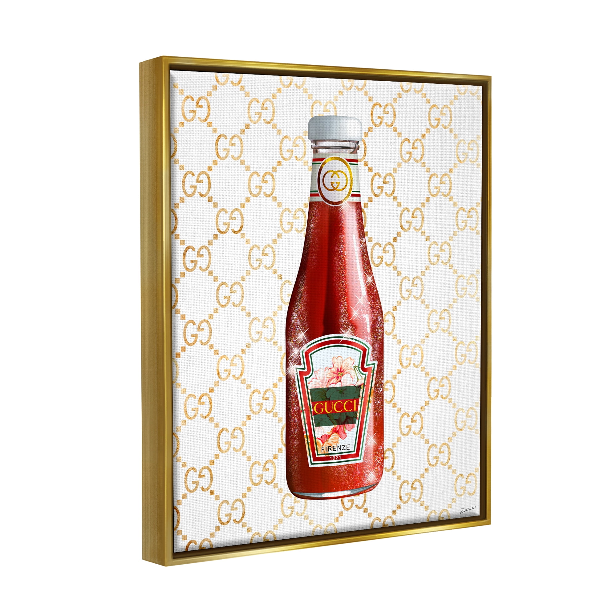 Stupell Industries Glam Kitchen Ketchup Bottle Patterned Condiment Motif Graphic Art Metallic Gold Floating Framed Canvas Print Wall Art, Design by Ziwei Li