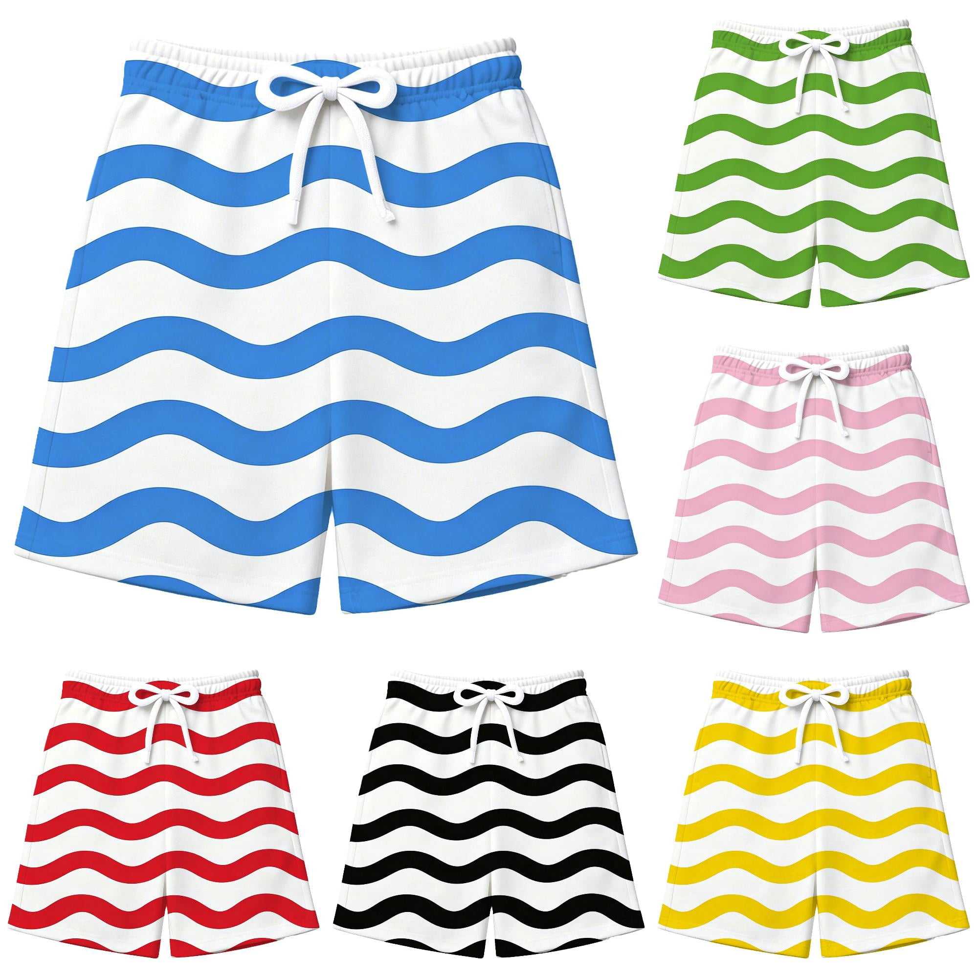 ZHOGXU Toddlers Kids Boys Swim Trunks Striped Print Drawstring Elastic Waist Comfortable Swimming Shorts For Beach Pool Sky Blue 9-10 Years