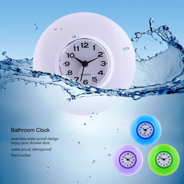 Reloj de Pared Ecomeon Mini Baño Lindo Cocina Espejo Succión Ducha Impermeable Reloj de Cuarzo Blanco