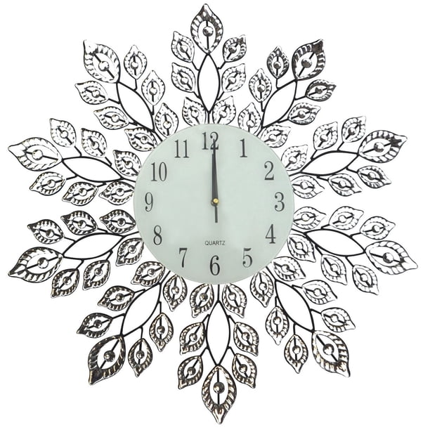 Lulu Decor Decorative Leaf Metal Wall Clock Glass Dial Diameter 25 Perfect For Housewarming Gift Crystal Clock2 Walmart Com Walmart Com